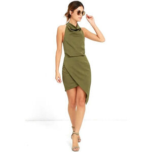 NWOT $148 ELLIATT Camo Olive Green Halter Dress - Asymmetric Cocktail Mini Dress